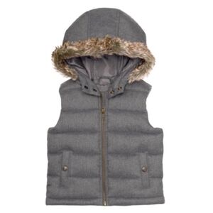 Janie and Jack Grey Puffer Vest Hood Faux Fur Size 5-6